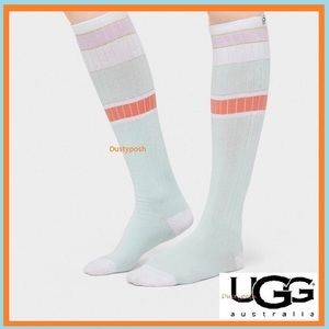 UGG Knee High Socks Boot Stripe Blue White Cotton Casual Winter School